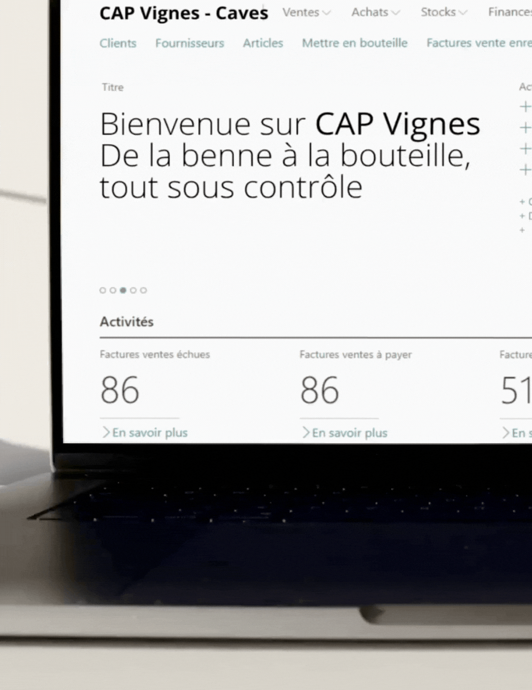 Tableau de bord CAP Vignes - Caves coopérative